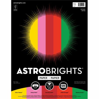 Picture of Astrobrights Color Multi-Use Printer & Copy Paper, 1 Ream, Vintage Assortment, Letter (8.5in x 11in), 500 Sheets Per Ream, 24 Lb, 94 Brightness