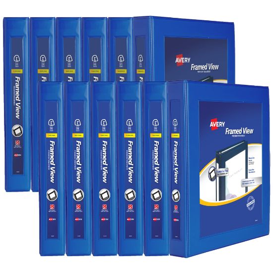 Picture of Avery Heavy-Duty Framed View 3-Ring Binder, 1in One Touch EZD Rings, Navy Blue, Case Of 12