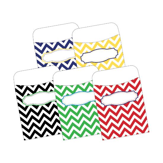 Picture of Barker Creek Peel & Stick Library Pockets, 3 1/2in x 5 1/8in, Chevron Nautical, Pack Of 30