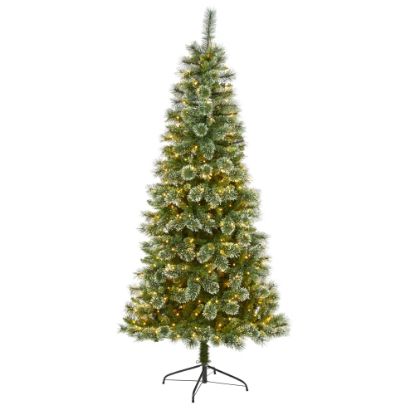 Picture of Nearly Natural Wisconsin Slim Snow Tip Pine Artificial Christmas Tree, 7'H