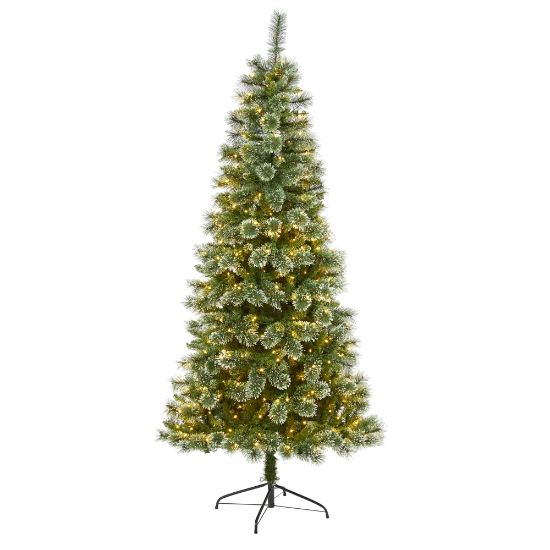 Picture of Nearly Natural Wisconsin Slim Snow Tip Pine Artificial Christmas Tree, 7'H