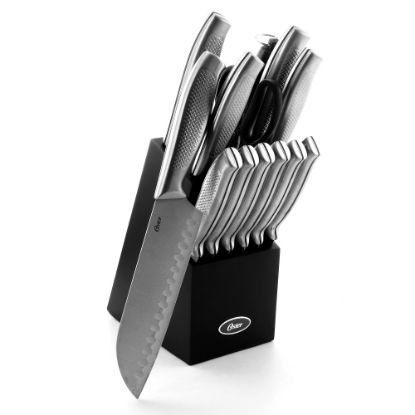 Picture of Oster Edgefield 14-Piece Stainless-Steel Cutlery Knife Set With Knife Block, Silver/Black