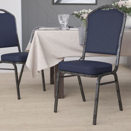 Picture of Flash Furniture HERCULES Series Crown-Back Stacking Banquet Chair, Silver/Navy