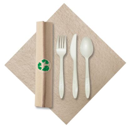 Picture of CaterWrap Pre-Rolled Cutlery, Linen-Like Napkin, Natural/White, Case Of 100 Rolls