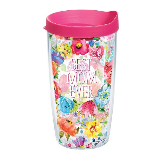 Picture of Tervis Best Mom Ever Tumbler With Lid, Floral Design, 16 Oz, Clear