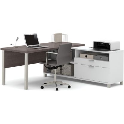 Picture of Bestar Pro-Linea 72inW L-Shaped Corner Desk With Metal Legs, Bark Gray