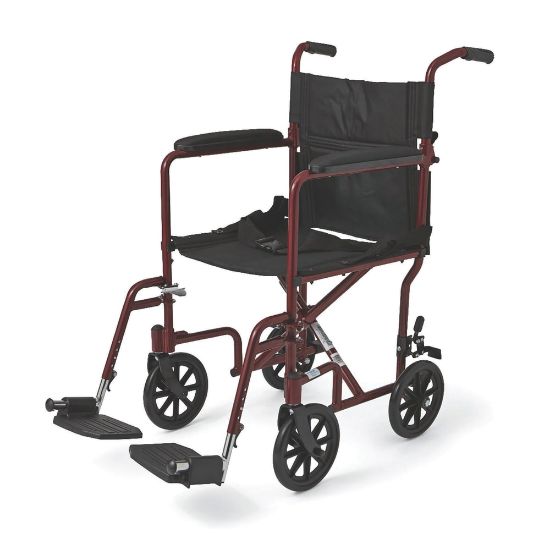 Picture of Medline Aluminum Transport Chair, 8in Wheels, Red