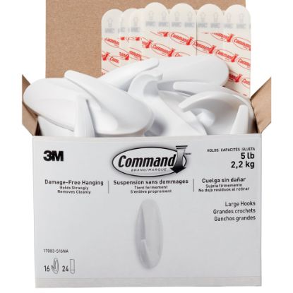 Picture of Command Large Wall Hooks, 16-Command Hooks, 24-Command Strips, Damage-Free, White