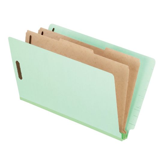 Picture of Pendaflex Pressboard Classification Folders With Dividers, 8 1/2in x 14in, 2 Divider, 2 Partition, Light Green, Pack Of 10