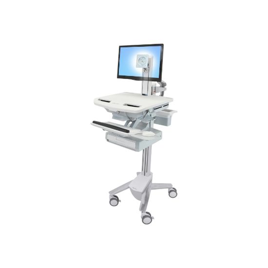 Picture of Ergotron StyleView Dual-Monitor Telepresence Cart, 50.5inH x 17.5inW x 31inD, Gray/White/Polished Aluminum