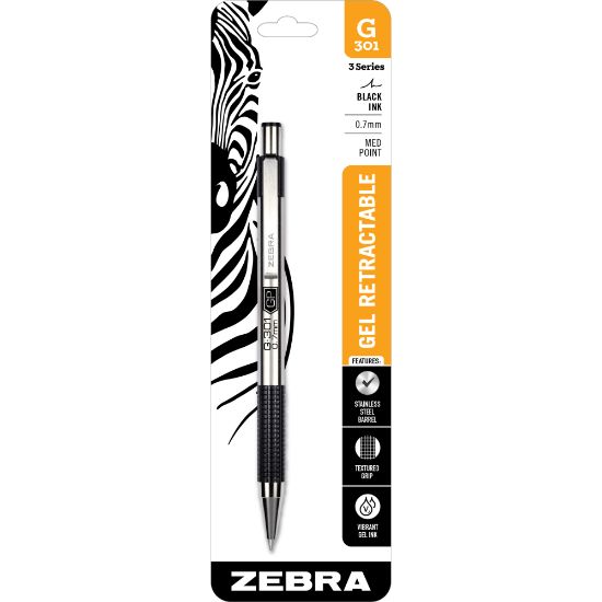 Picture of Zebra Pen G-301 Retractable Gel Pens, Medium Point, 0.7 mm, Silver Barrel, Black Ink