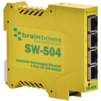 Picture of Brainboxes Industrial Ethernet 4 Port Switch DIN Rail Mountable - 4 Ports - 10/100Base-TX - TAA Compliant - 2 Layer Supported - Rail-mountable - Lifetime Limited Warranty