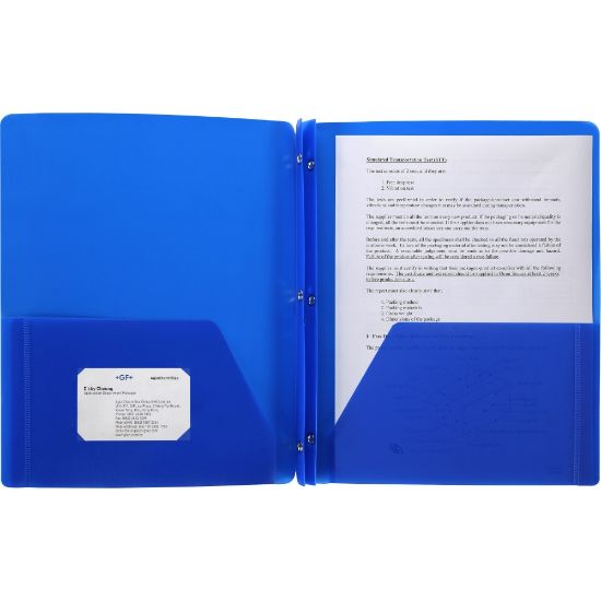 Picture of Business Source 3-Hole Punched Poly Portfolio, Letter Size, 8-1/2in x 11in, Blue