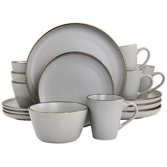 Picture of Elama Louis 16-Piece Stoneware Dinnerware Set, Matte Slate/Gold