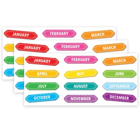 Picture of Ashley Productions Magnetic Die-Cut Timesavers & Labels, Months Of The Year, Chalk Loops, 12 Pieces Per Pack, Set Of 3 Packs