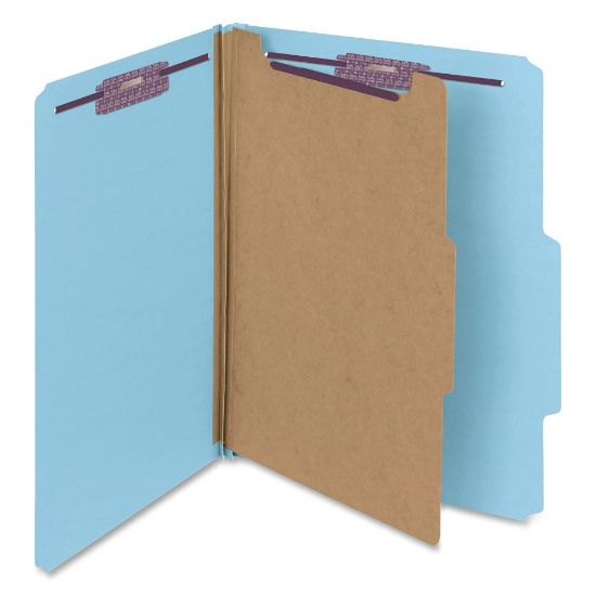 Picture of Smead Classification Folders, Pressboard With SafeSHIELD Fasteners, 1 Divider, 2in Expansion, Letter Size, 50% Recycled, Blue, Box Of 10