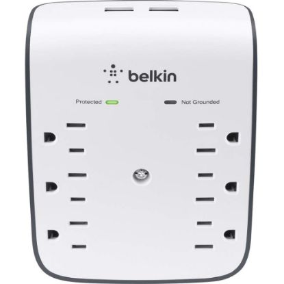 Picture of Belkin 6 Outlet Surge Protector w/ 2 USB Ports - Safe Charge for Mobile Devices, Tablets, & More - 900 Joules - 2 x USB, 6 x AC Power - 900 J - USB