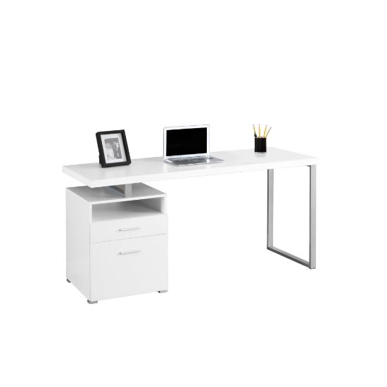 Picture of Monarch Specialties Contemporary 60inW Computer Desk With 2-Drawers And Open Shelf, Silver/White