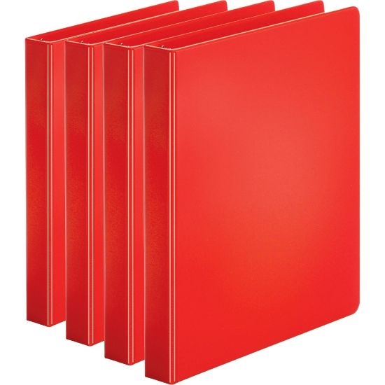 Picture of Business Source Basic Round Ring Binders, 1in Ring, 8 1/2in x 11in, Red, Pack Of 4