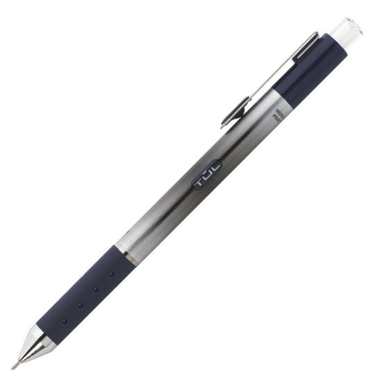 Picture of TUL GL Series Retractable Gel Pens, Needle Point, 0.7 mm, Silver Barrel, Blue Ink, Pack Of 12 Pens