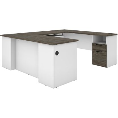 Picture of Bestar Norma 71inW U- Or L-Shaped Corner Desk, Walnut Gray/White