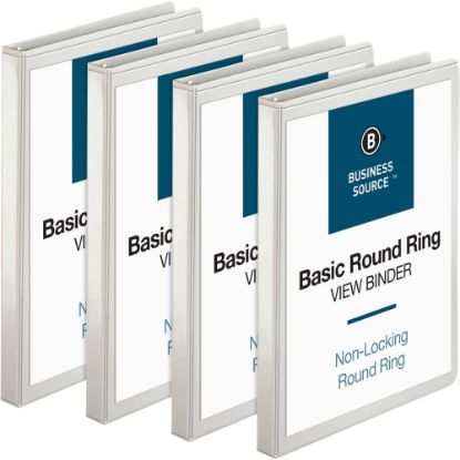 Picture of Business Source RounD-Ring View Binder, 1/2in Ring, 8 1/2in x 11in, White, Pack Of 4