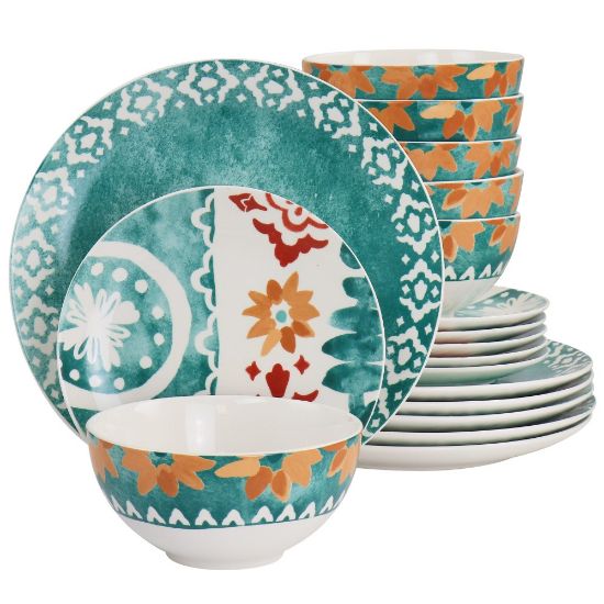 Picture of Spice By Tia Mowry Savory Saffron 18-Piece Fine Ceramic Dinnerware Set, Teal