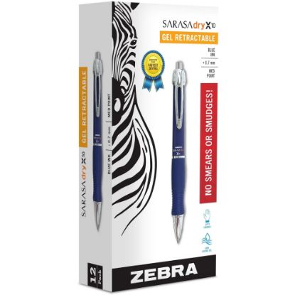 Picture of Zebra Pen GR8 Gel Retractable Rollerball Pens, Pack Of 12, Medium Point, 0.7 mm, Blue Barrel, Blue Ink