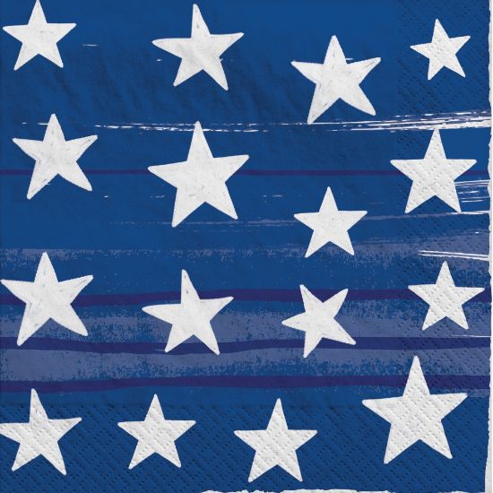 Picture of Amscan 703079 Painted Patriotic Beverage Napkins, 5in x 5in, Blue, 100 Napkins Per Pack, Set Of 2 Packs