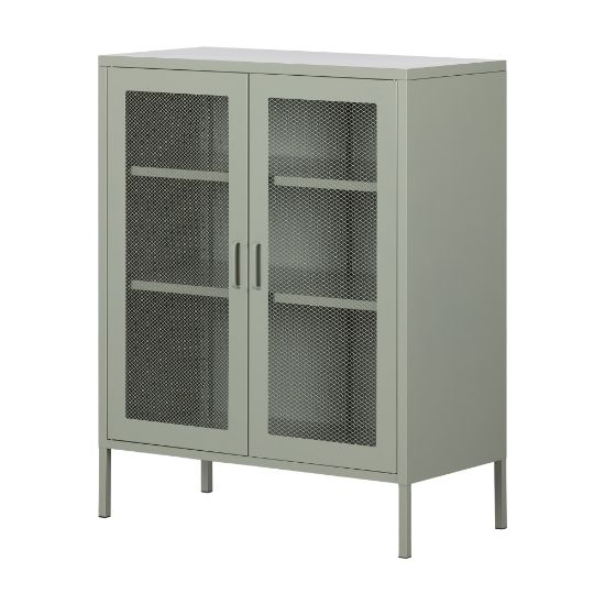 Picture of South Shore Crea 32inW Metal Mesh 2-Door Accent Cabinet, Sage Green