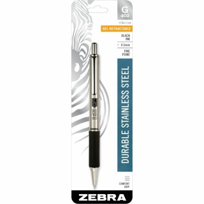 Picture of Zebra STEEL 4 Series G-402 Retractable Gel Pen - Fine Pen Point - 0.5 mm Pen Point Size - Retractable - Black Gel-based Ink - Stainless Steel Barrel - 1 Each