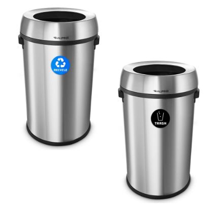 Picture of Alpine Industries Stainless Steel Open Top Recycling Bin And Trash Receptacles, 17 Gallons, Silver, Pack Of 2 Receptacles