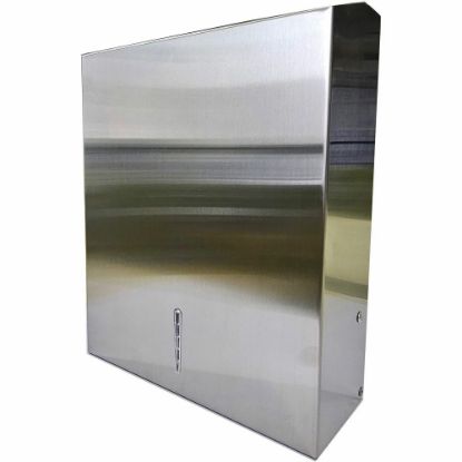 Picture of Genuine Joe C-Fold/Multi-fold Towel Dispenser Cabinet - C Fold, Multifold Dispenser - 13.5in Height x 11in Width x 4.3in Depth - Stainless Steel, Metal - Silver - Wall Mountable - 6 / Carton