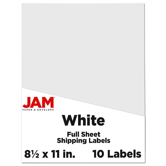 Picture of JAM Paper Full-Page Mailing And Shipping Labels, Rectangle, 8-1/2in x 11in, White, Pack Of 10