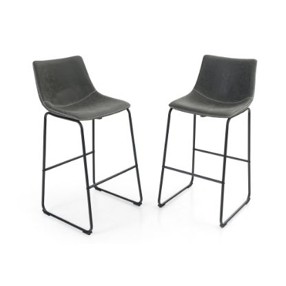 Picture of ALPHA HOME Vintage Faux Leather Bar Stools, Gray/Black, Set Of 2 Stools