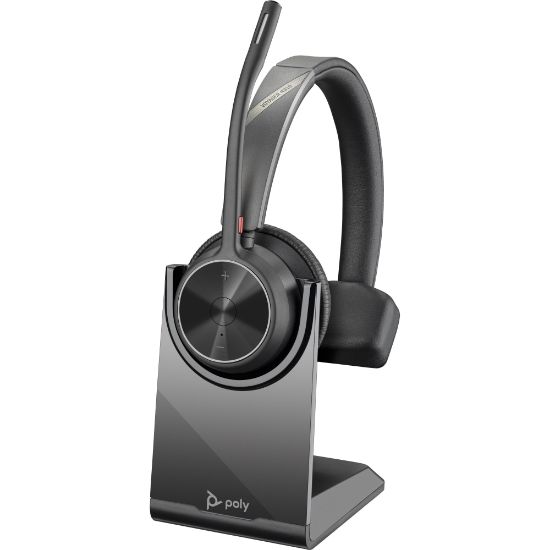 Picture of Poly Voyager 4300 UC 4310 Headset - Mono - USB Type A - Wireless - Bluetooth - 164 ft - 20 Hz - 20 kHz - On-ear - Monaural - Ear-cup - MEMS Technology, Electret Condenser Microphone - Black