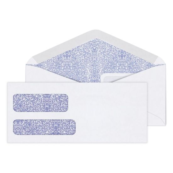 Picture of Office Depot Brand #9 Security Envelopes, Double Window, 3-7/8in x 8-7/8in, Gummed Seal, White, Box Of 500