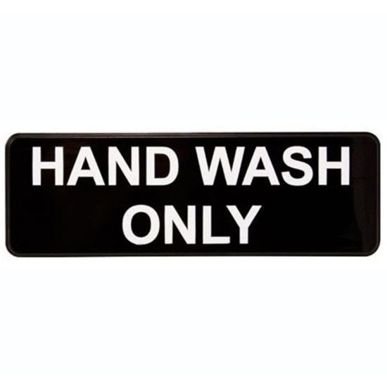 Picture of Vollrath Hand Wash Only Sign, 3in x 9in, Black/White