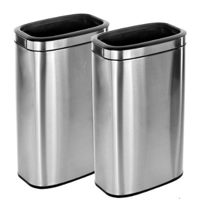 Picture of Alpine Industries Stainless Steel Rectangular Liner Open Top Trash Cans, 10.5 Gallons, Silver, Pack Of 2 Cans