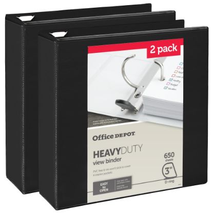 Picture of Office Depot Heavy-Duty View 3-Ring Binder, 3in D-Rings, Black, 49% Recycled, Pack Of 2