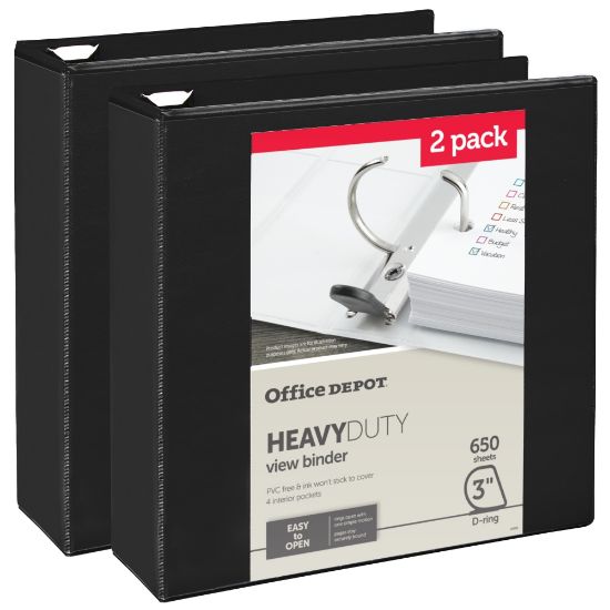 Picture of Office Depot Heavy-Duty View 3-Ring Binder, 3in D-Rings, Black, 49% Recycled, Pack Of 2