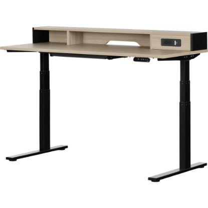 Picture of South Shore Majyta Electric 60inW Adjustable-Height Standing Desk, Soft Elm/Matte Black