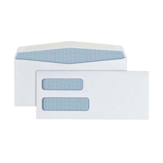 Picture of Office Depot Brand #10 Security Envelopes, Double Window, 4-1/8in x 9-1/2in, Gummed Seal, White, Box Of 500