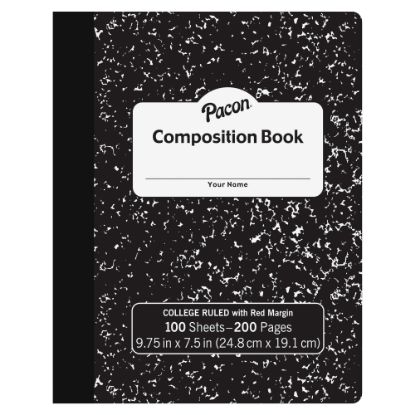 Picture of Pacon Composition Book, 9-13/16in x 7-1/2in, College Rule, 100 Sheets, Black Marble