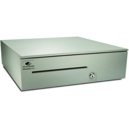 Picture of apg Heavy-Duty 16in Point of Sale Cash Drawer | T320-CW1616 | MultiPRO 320 Interface 24V | 16in x 4.9in x 16.8in | White - USD 5 Bill - 5 Coin - 2 Media Slot - 4 Lock Position - Steel, ABS Plastic - White - 4.9in Height x 16in Width x 16.8in Depth