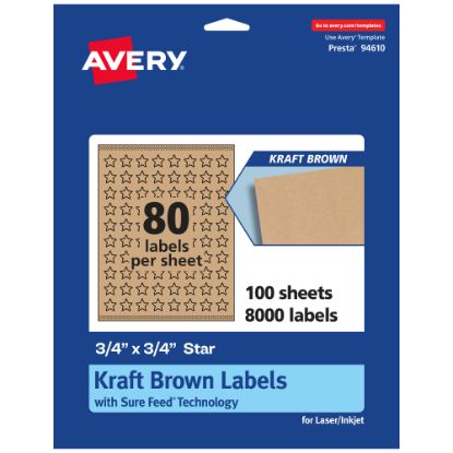 Picture of Avery Kraft Permanent Labels With Sure Feed, 94610-KMP100, Star, 3/4in x 3/4in, Brown, Pack Of 8,000