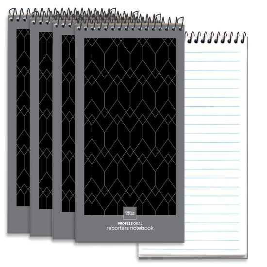 Picture of Office Depot Brand Professional Reporters Notebook, 4in x 8in, Black/Gray, Legal/Wide Ruled, 140 Pages (70 Sheets), Pack Of 4