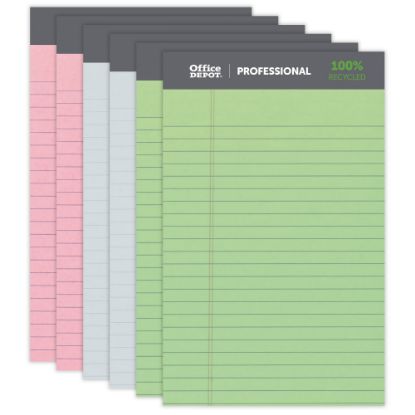 Picture of Office Depot Brand Professional Writing Pads, 5in x 8in, Narrow Ruled, Assorted Colors, 50 Sheets, 100% Recycled, Pack Of 6