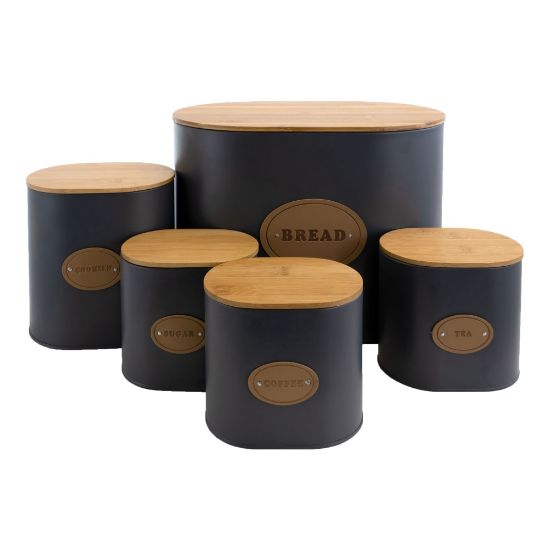 Picture of MegaChef 5-Piece Canister Set, Gray/Bamboo