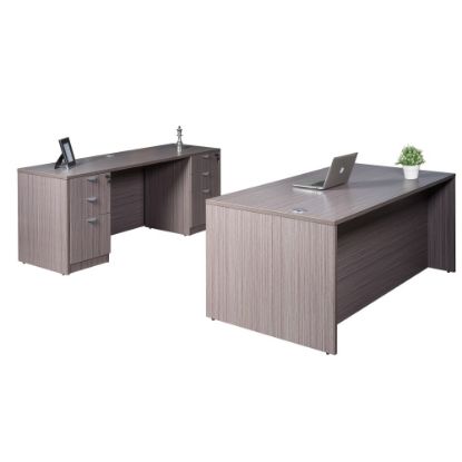 Picture of Boss Office Products Holland Suite Desk And Credenza With Dual File Storage Pedestals, Driftwood